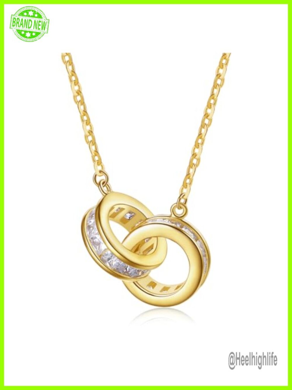 18K Gold Plated Sterling Silver Interlocking Circle Pendant Necklace Cubic